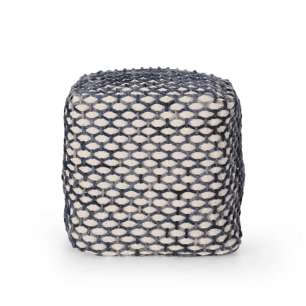 Noble House Arya Blue and White Cube Pouf
