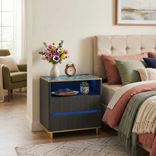 GAHGA×nodel design Butterfly Table FUFU&GAGA Dark Gray Wood Grain 2-Drawer 31.5 in. W Nightstand, End