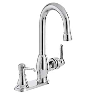 Newbury Single-Handle Bar Faucet in Chrome with Soap Dispenser