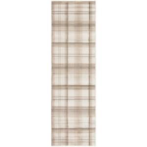 Grafix Ivory Beige 2 ft. x 8 ft. Plaid Contemporary Runner Area Rug