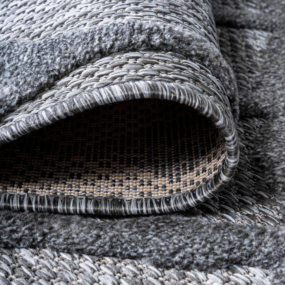 Handmade Reversible Dark Gray Geometric 8' x 10' Synthetic Area Rug