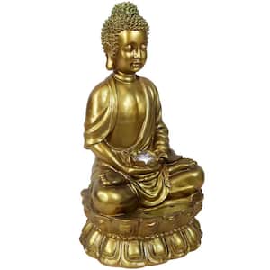 36 in. Relaxed Buddha Outdoor Water Fountain with LED Lights