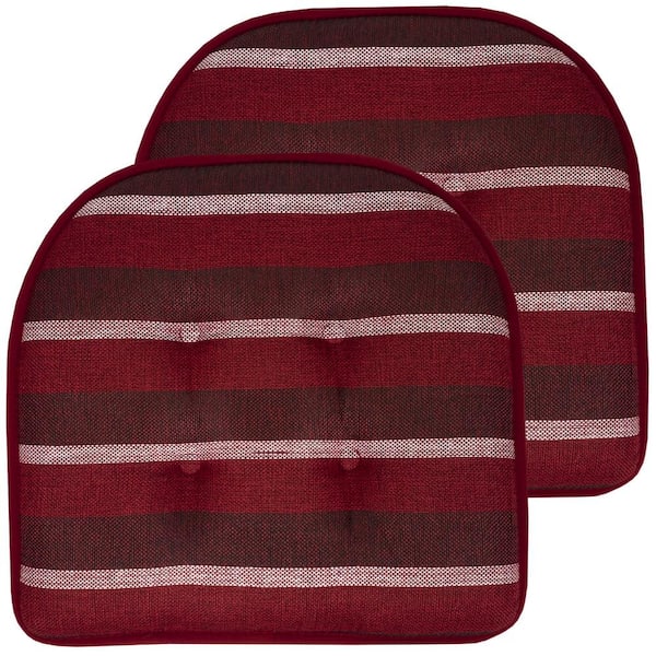Sweet Home Collection Bradford Stripe U-Shape Memory Foam 17 in.x16 in. Non-Slip Back, Chair Cushion (2-Pack) Burgundy