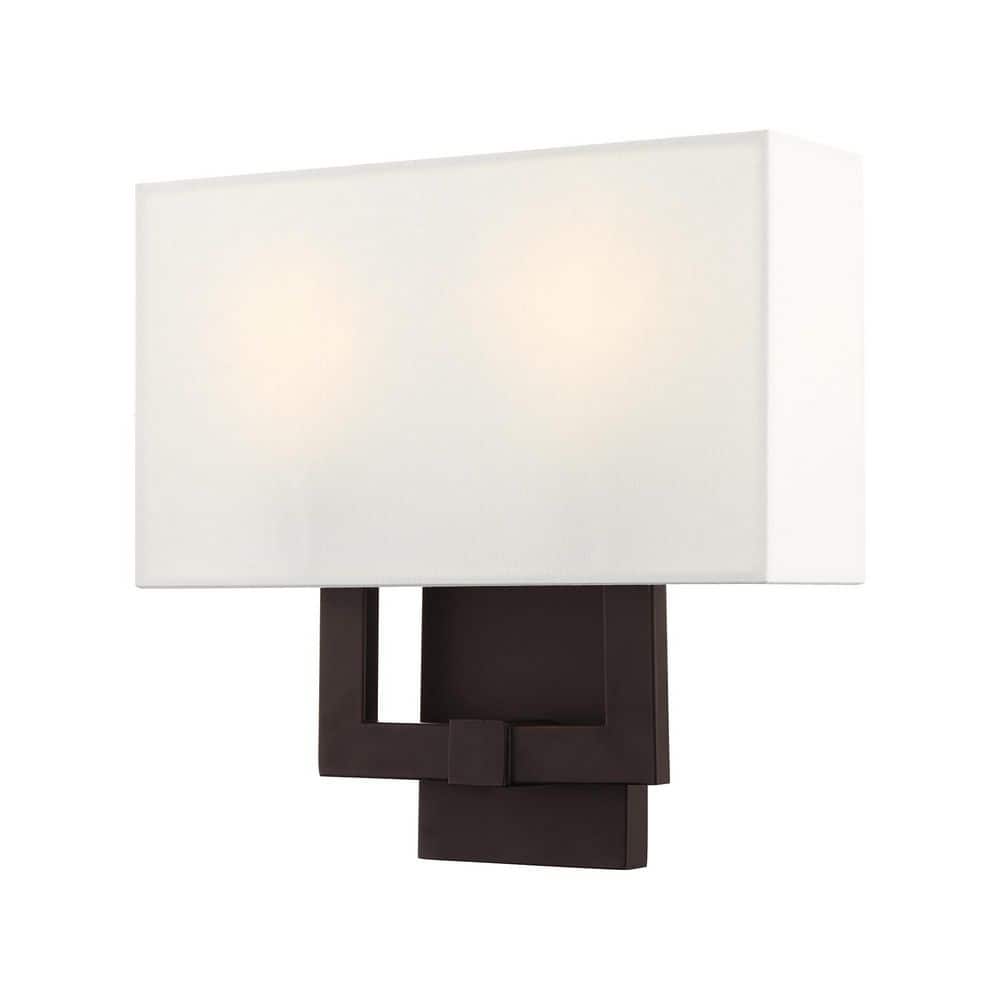 Hollborn Dimmable 2-Light Wall Sconce in Bronze with Off-White Shade