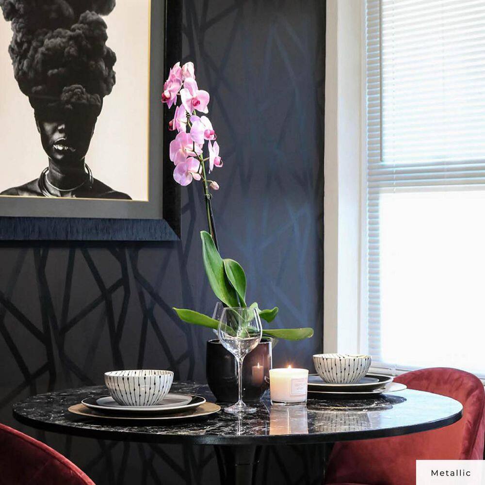 Black Geometric Self-Adhesive Peel and Stick Wallpaper Roll