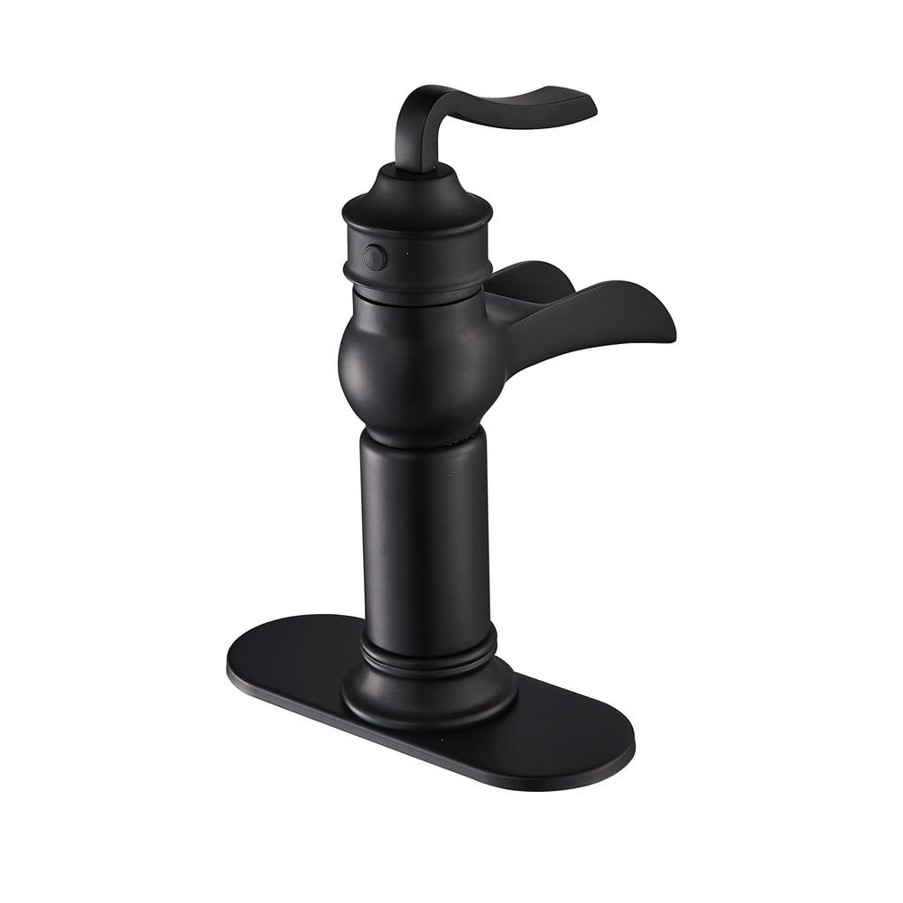 Matte Black Brass Waterfall Bathroom Faucet with Pop Up Drain