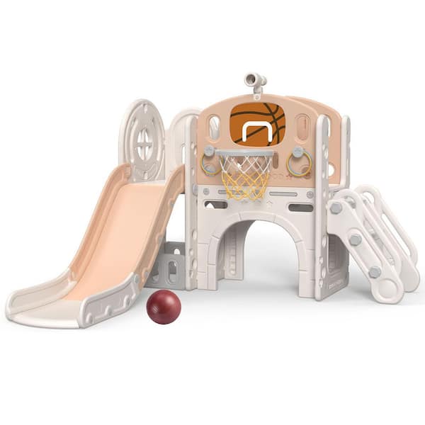 9-in-1 Toddler Slide Playset-Ring Toss, Basketball Hoop & Telescope for Kids 1-3, Indoor/Outdoor Playground