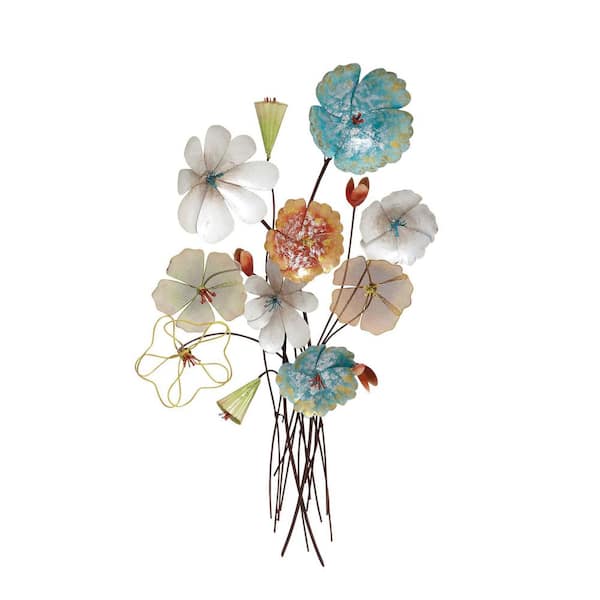 Litton Lane 37 in. x 18 in. Multi Colored Metal Eclectic Floral Wall Decor