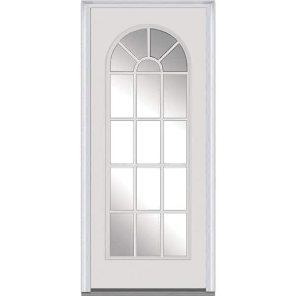 MMI Door 36 in. x 80 in. Clear Glass Right-Hand Full Lite External Grilles Round Top Classic Primed Steel Prehung Front Door