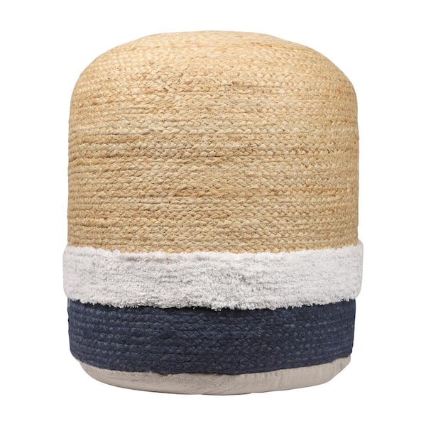 Unbranded Nautical Coastal Natural/Navy Striped Indoor Hand Made Jute Pouf