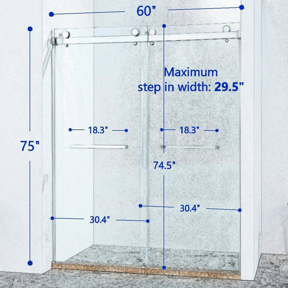 56-60" Frameless Clear Glass Double Sliding Shower Door in Matte Black