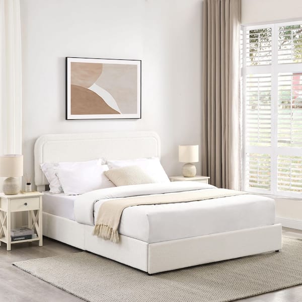 White Metal Frame Queen Platform Bed with 2-Drawers Storage