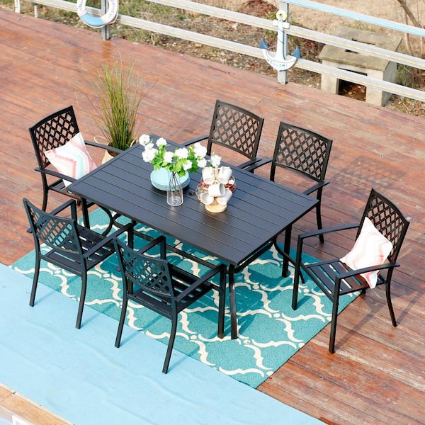 7 Piece Metal Outdoor Patio Dining Set, Metal Porch Table And Chairs