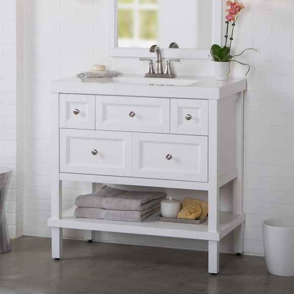 Glacier Bay Ashland 37 in. W x 19 in. D x 37 in. H Single Sink Freestanding Bath Vanity in White with White Cultured Marble Top