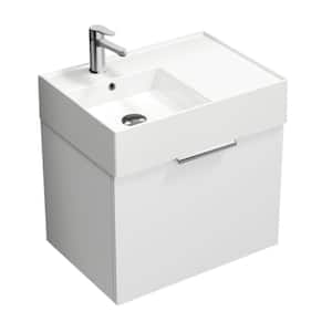 Derin 23.6 in. W x 17.3 in. D x 25.19 in. H Modern Bathroom Vanity in Glossy White With White Ceramic Top