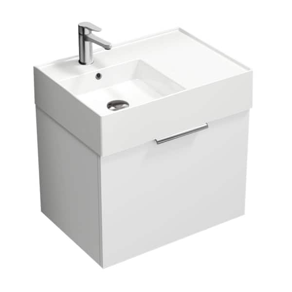 Derin 23.6 in. W x 17.3 in. D x 25.19 in. H Modern Bathroom Vanity in Glossy White With White Ceramic Top