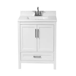 Salerno 25 in. Bath Vanity in White with Cultured Marble Vanity Top with Backsplash in White with White Basin