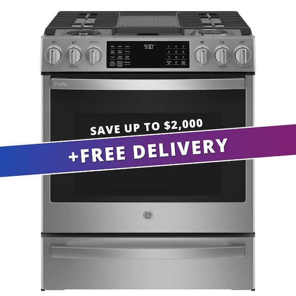 Profile 30 in. 5 Burner Smart Slide-In Gas Range in Fingerprint Resistant Stainless with Convection and Air Fry
