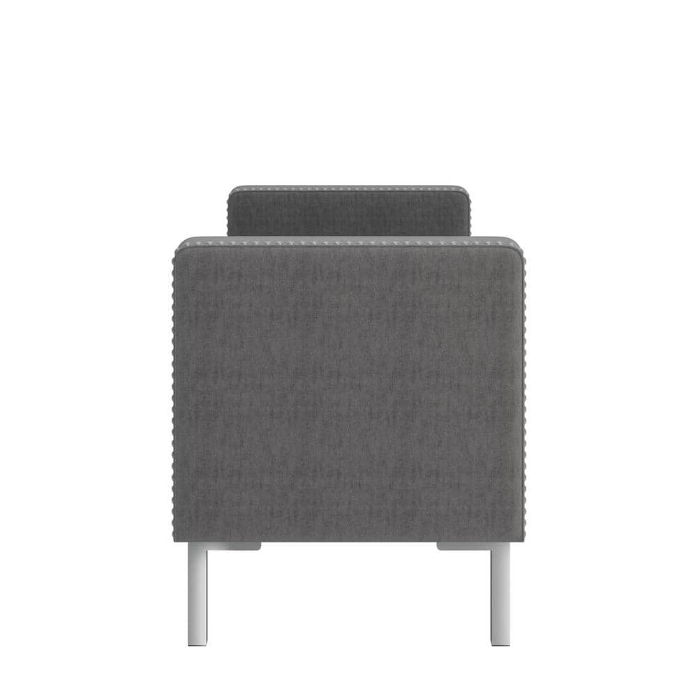 Charcoal Gray Velvet Tufted Storage Ottoman with Square Arms and Pewter Nailhead Trim