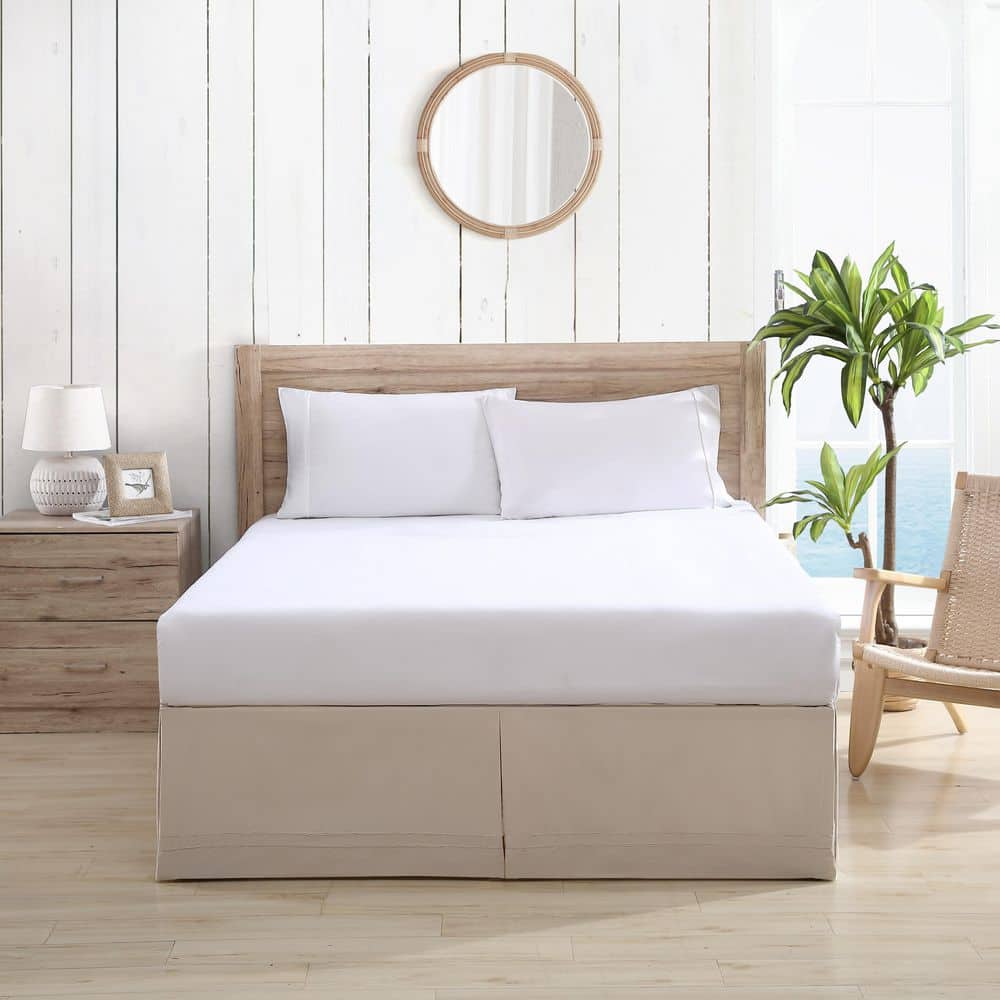 Beige Cotton King Split Corner Bed Skirt
