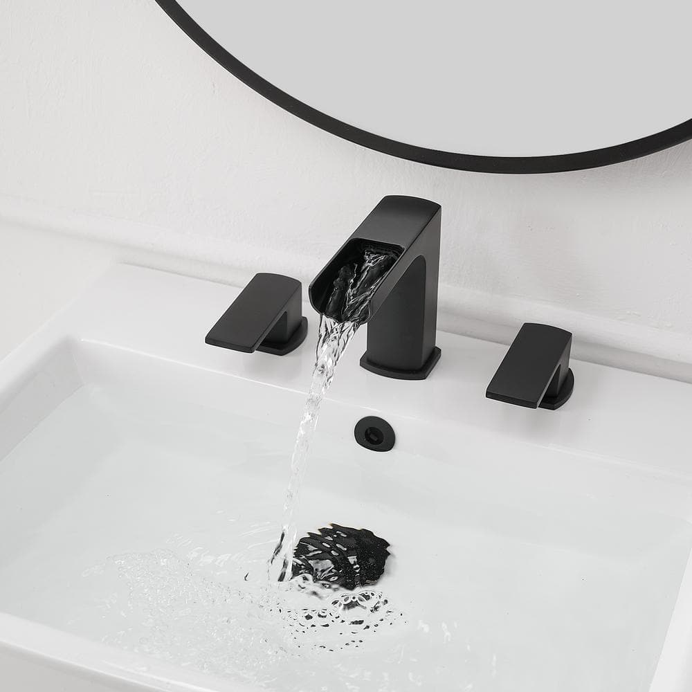 Matte Black Stainless Steel Waterfall Double-Handle Faucet Set