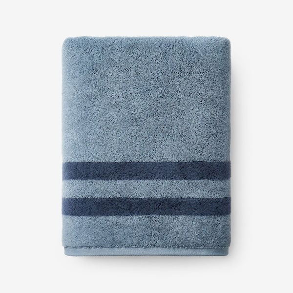 Legends Hotel Mirage Reversible Stripe Aegean Smoky Blue Turkish Cotton Single Bath Towel