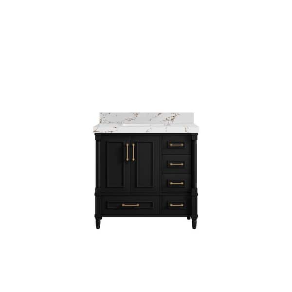 Willow Collections Hudson 36 in. W x 22 in. D x 36 in. H Single Sink Bath Vanity Center in Black with 2 in. Viola Brown qt. Top