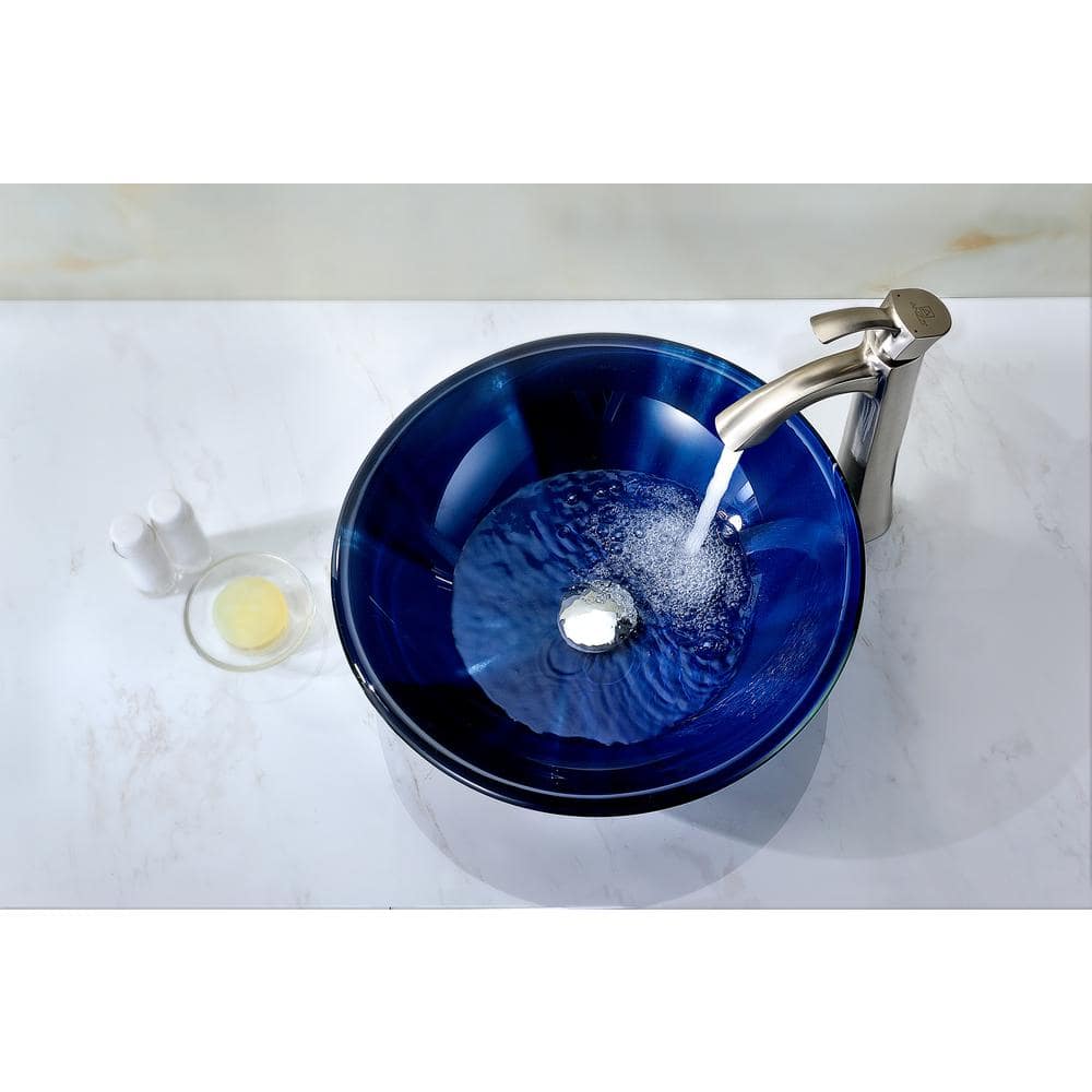 Lustrous Blue Round Glass Above-Counter Vessel Sink