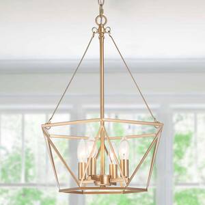 Modern Gold Dining Room Chandelier, Quinn 4-Light Farmhouse Cage Bedroom Chandelier Pendant Lighting