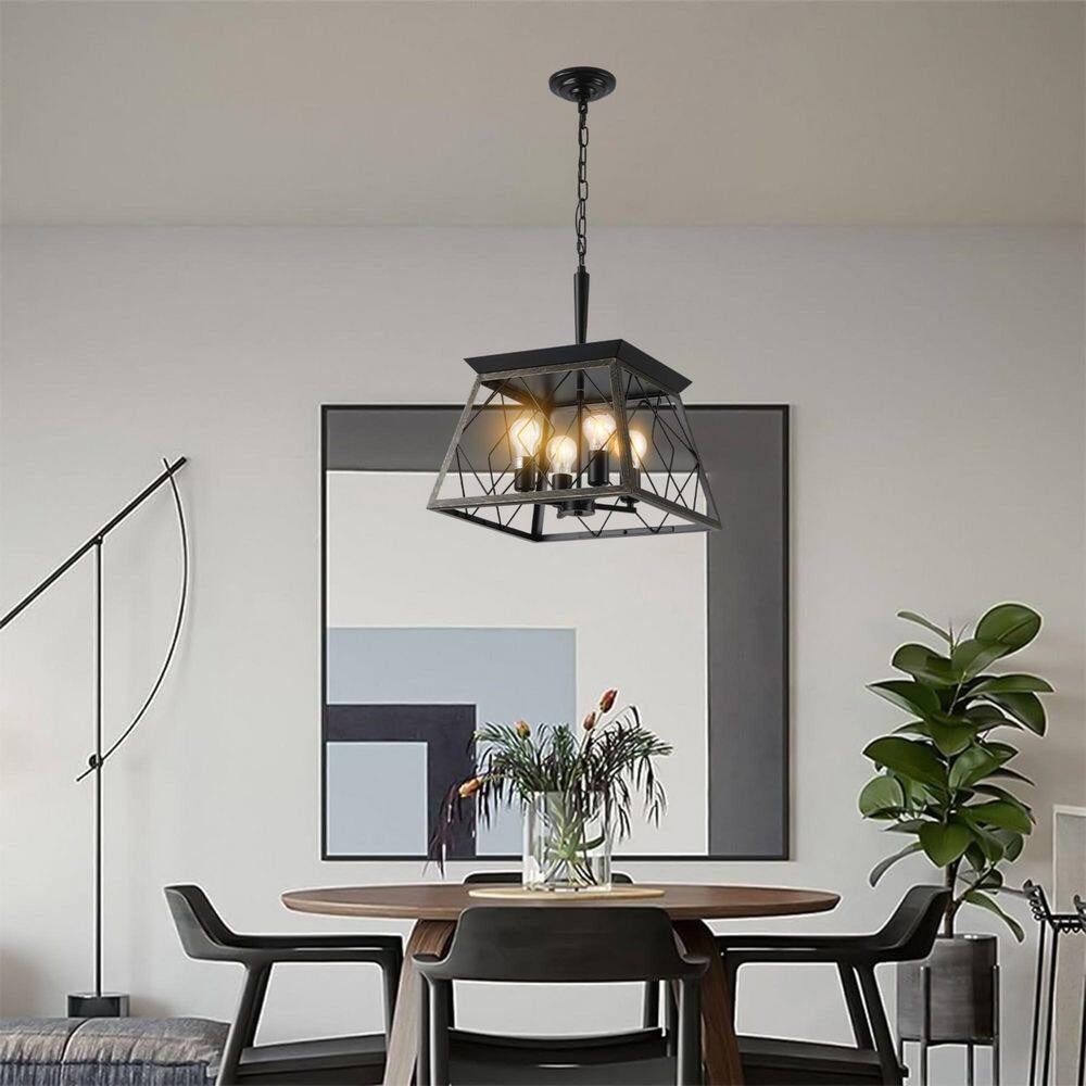 Farmhouse 4-Light Black Gold Industrial Metal Cage Pendant Chandelier with Trapezoidal Frame for Kitchen(No Bulbs) price history on PriceWatchPro