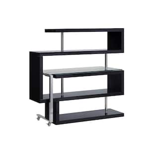 Buck II 24 in. L-Shaped Clear Glass, Chrome and Black High Gloss Wood Writing Desk with Shelves