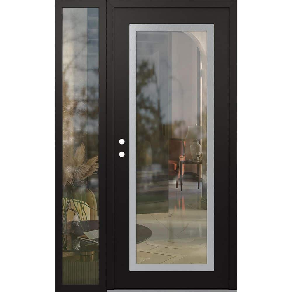 C1 50 in. x 80 in. Silver P Right-Hand/Inswing Clear Glass Black/Black Sidelite Steel Prehung Front Door price history on PriceWatchPro