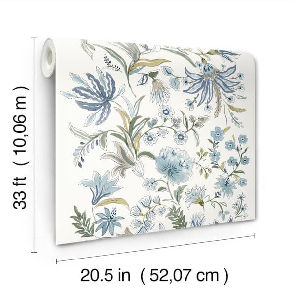 A-Street Prints Teonna Blue Floral Stripe Wallpaper 4147