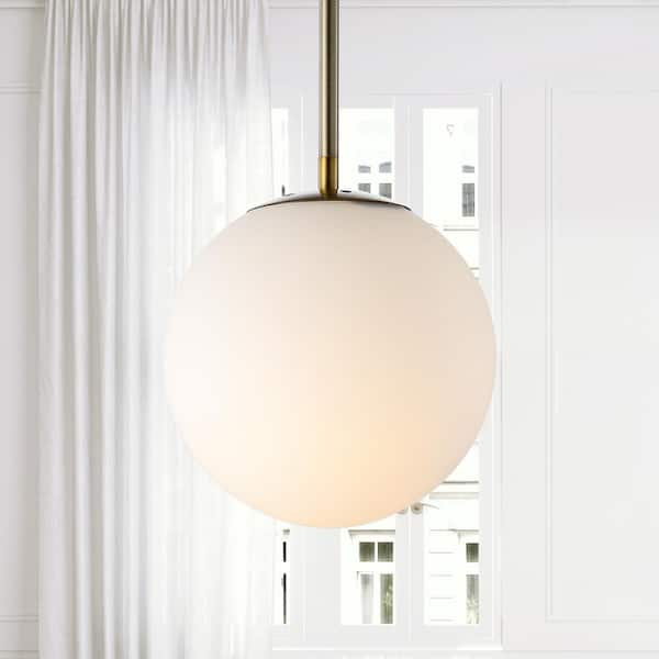 JONATHAN Y Bleecker 7.75 in. 1- Light White/Brass Metal/Glass Globe LED Pendant