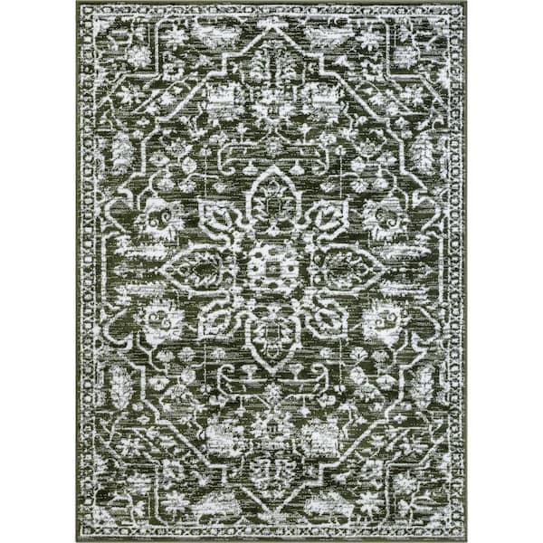 Dazzle Disa Green Vintage Distressed Medallion Oriental 7 ft. 3 in. x 9 ft. 3 in. Area Rug