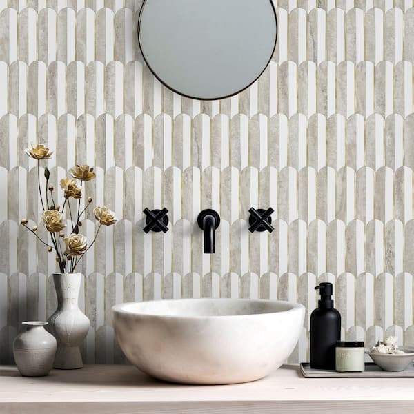 White and Beige Slate 10 in. x 8 in. PVC Mixed Light Gold Peel and Stick Backsplash Tile 10-Pack