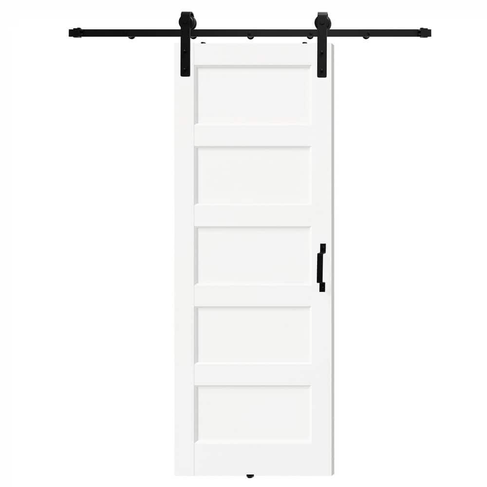 28 in. x 80 in. 5 Panel Core White Primed Pine Wood Sliding Barn Door Slab with Full Hardware Kit Set, DIY Painted price history on PriceWatchPro