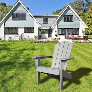 Gray Plastic Adirondack Chair with Fan-Shaped Backrest and Armrests