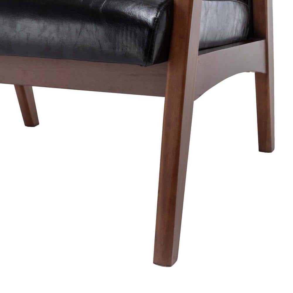 Natalie Black Faux Leather Wood Accent Chair