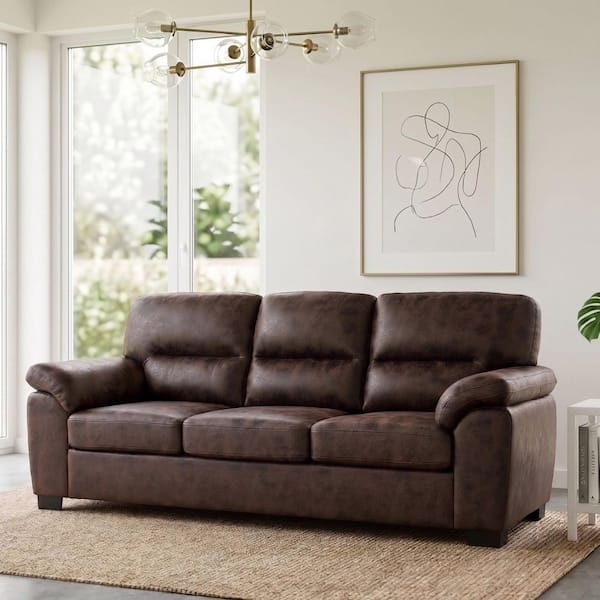 Modern 81 in. Pillow Top Arms Fabric Upholstered Rectangle Sofa in Black with Dark Brown Triangular Legs