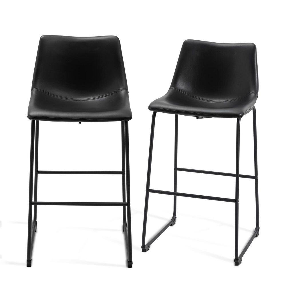NEUTYPE 28 in. Black Hight Back Metal Frame Bar Stool with Faux Leather