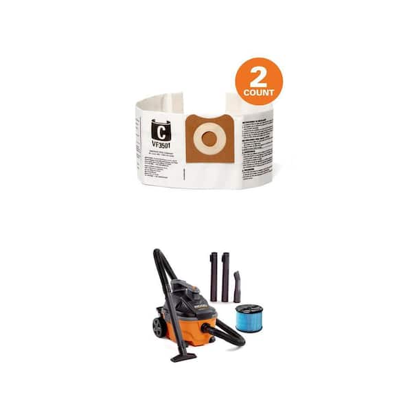 4 Gal. 5.0 Peak HP Wet Dry Shop Vacuum with Filter, Hose and VF3501 Dust Bags for 3-4.5 Gal. Vacuums (2-Pack)