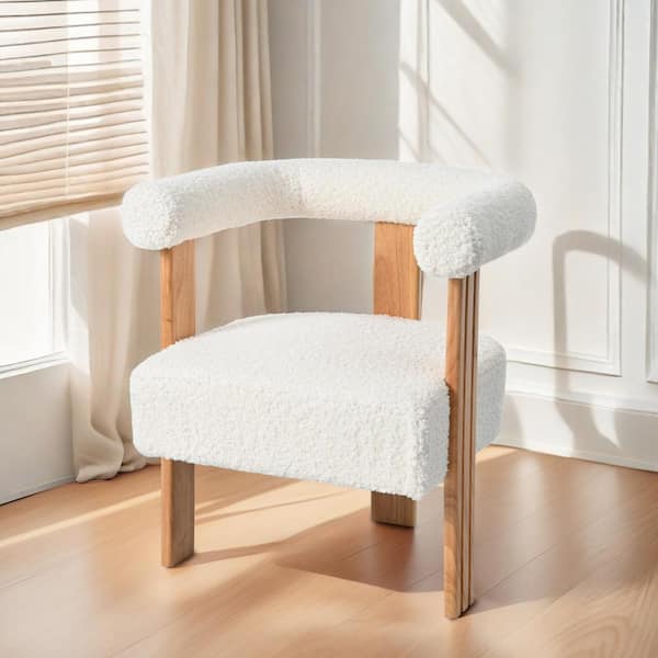 Hawthorne Modern Upholstered Teddy Accent Chair, Rubberwood Frame, White