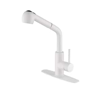 Single Handle Pull Out Sprayer Kitchen Faucet Deckplate Included in White Finish