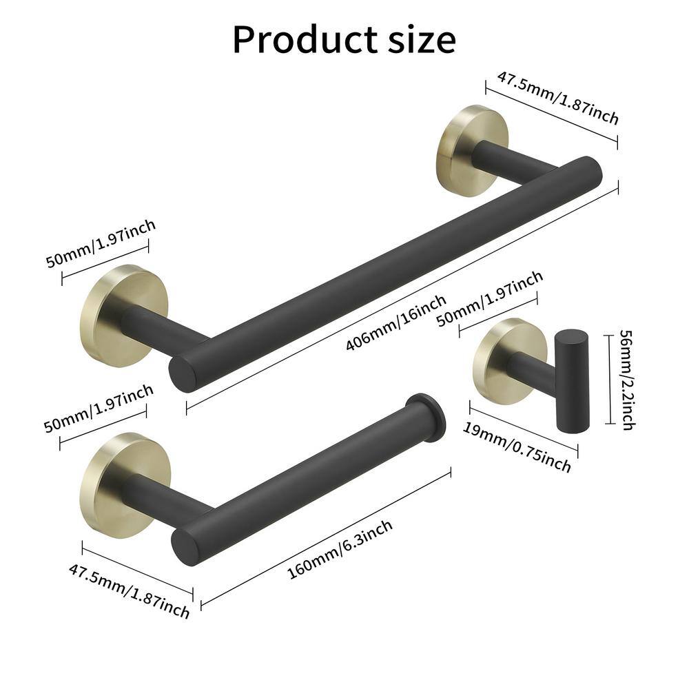 24-Inch Black and Gold Stainless Steel Bathroom Hardware Set