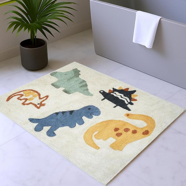 3 ft. x 4 ft. Ivory Blue And Yellow Dinosaurs Youthful Washable Area Rug