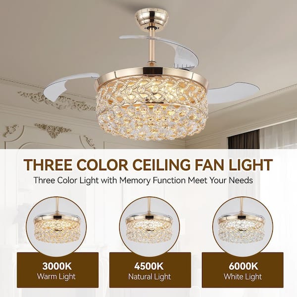 Surtime 48 in. Modern Indoor Downrod Mount Gold Crystal Ceiling
