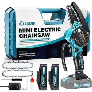 20V mini chainsaw, Portable Electric Cordless mini Chainsaw (2PCS 20V Batteries&3 PCS Chains Blue)