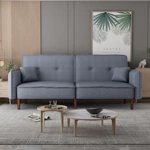 75 in. Gray Fabric Upholstered Twin Size Sofa Bed with 2-Pillows 3-Adjustable Modes 2-Pockets 6-Solid Wood Legs