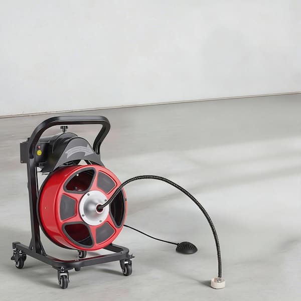 Drain Cleaner Machine 50 FT. x 1/2 In., with Air-activated Foot, Switch Manual Feed Sewer Snake Auger on Wheels